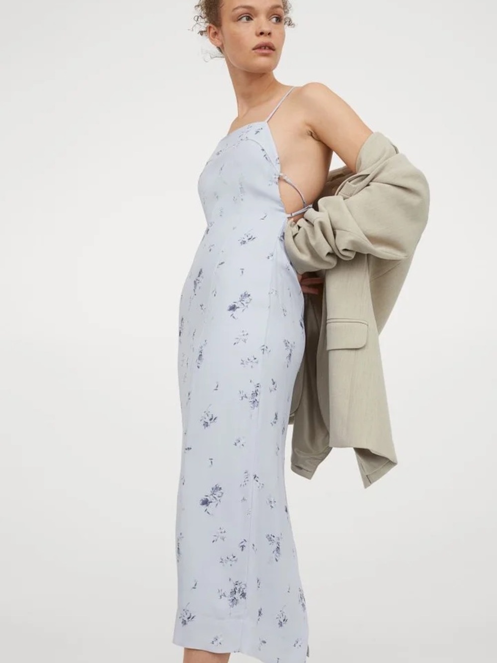 H&m Light Blue Floral Slip Dress